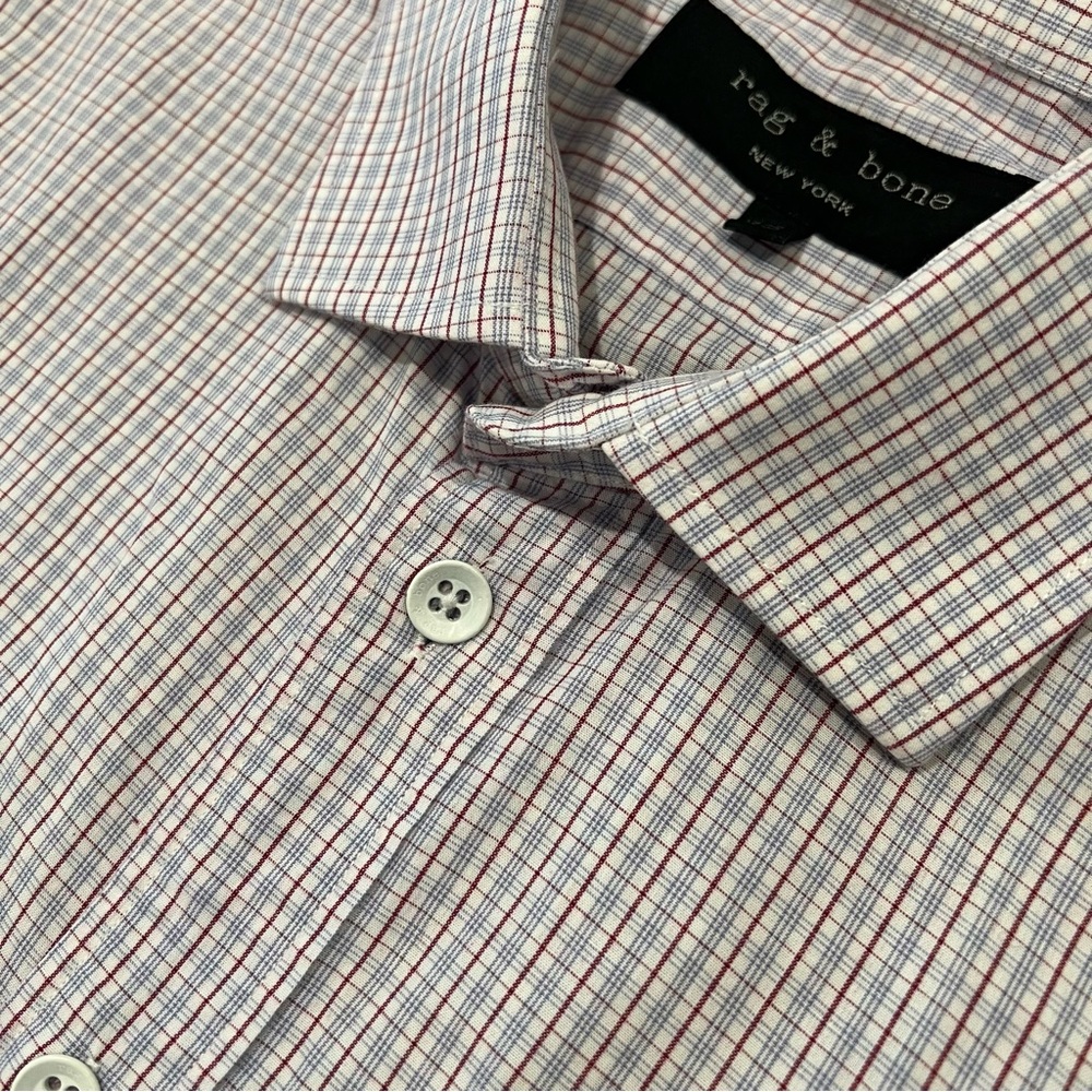 Rag & Bone Men’s‎ Plaid Cotton Long-Sleeve Button-Up Shirt Size 15 Red/Blue